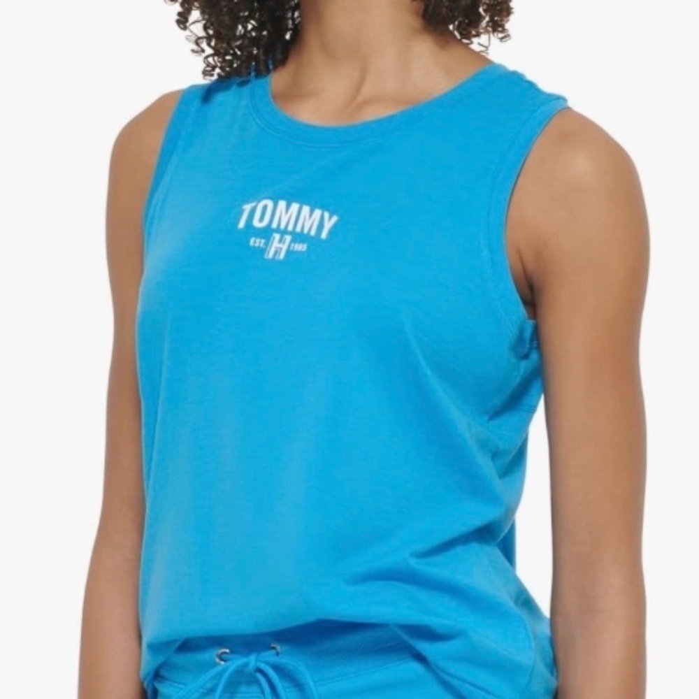 Tommy Hilfiger Women's Racerback Printed Chest Graphic Tank | Atlantic Blue